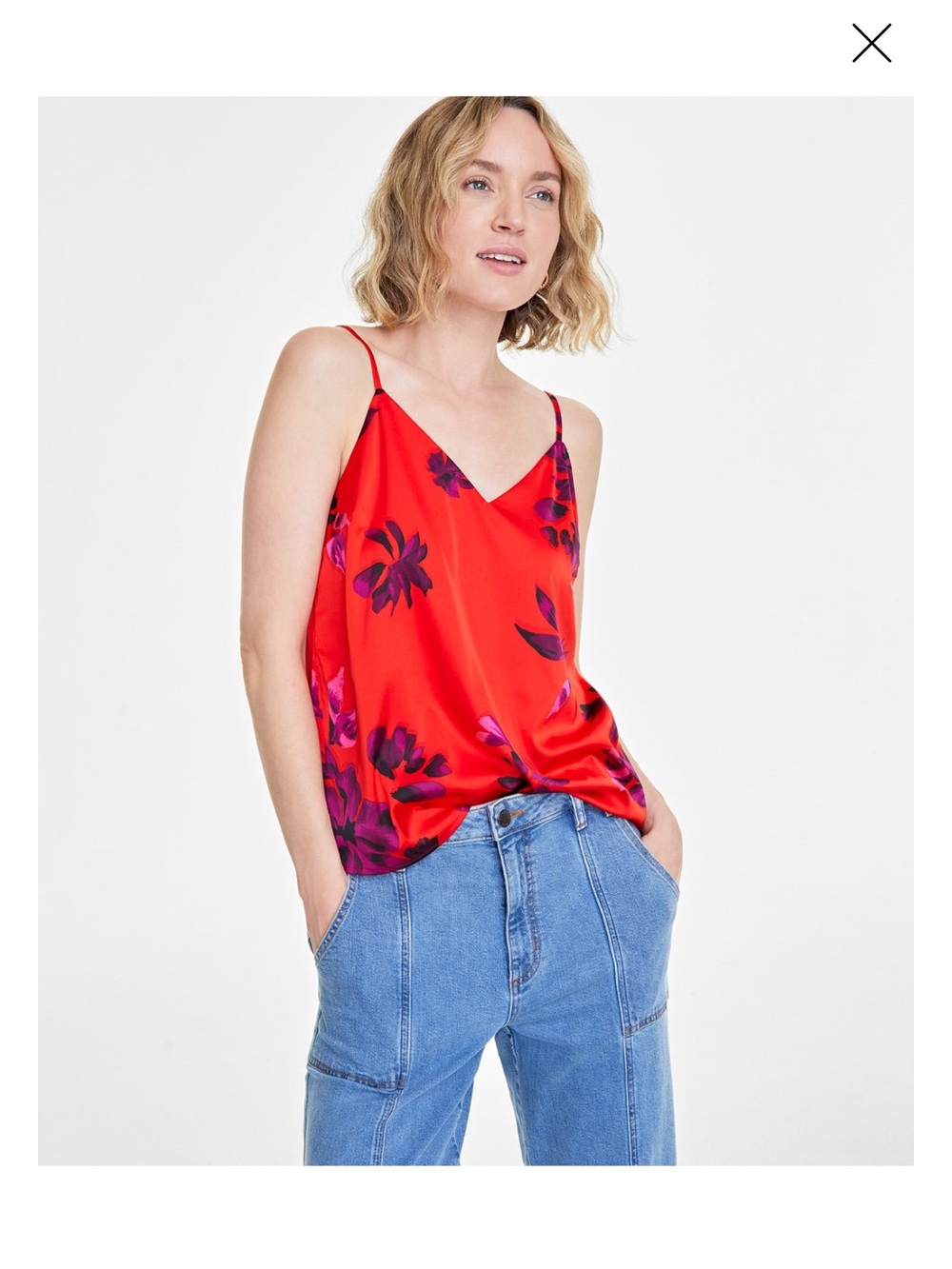 On 34th Satin Patterned V-neck Cami Tank - XL